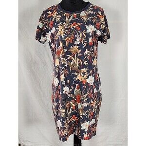 Columbia Women's Park Cotton T-Shirt Dress Size Large Navy Floral Birds WS-914